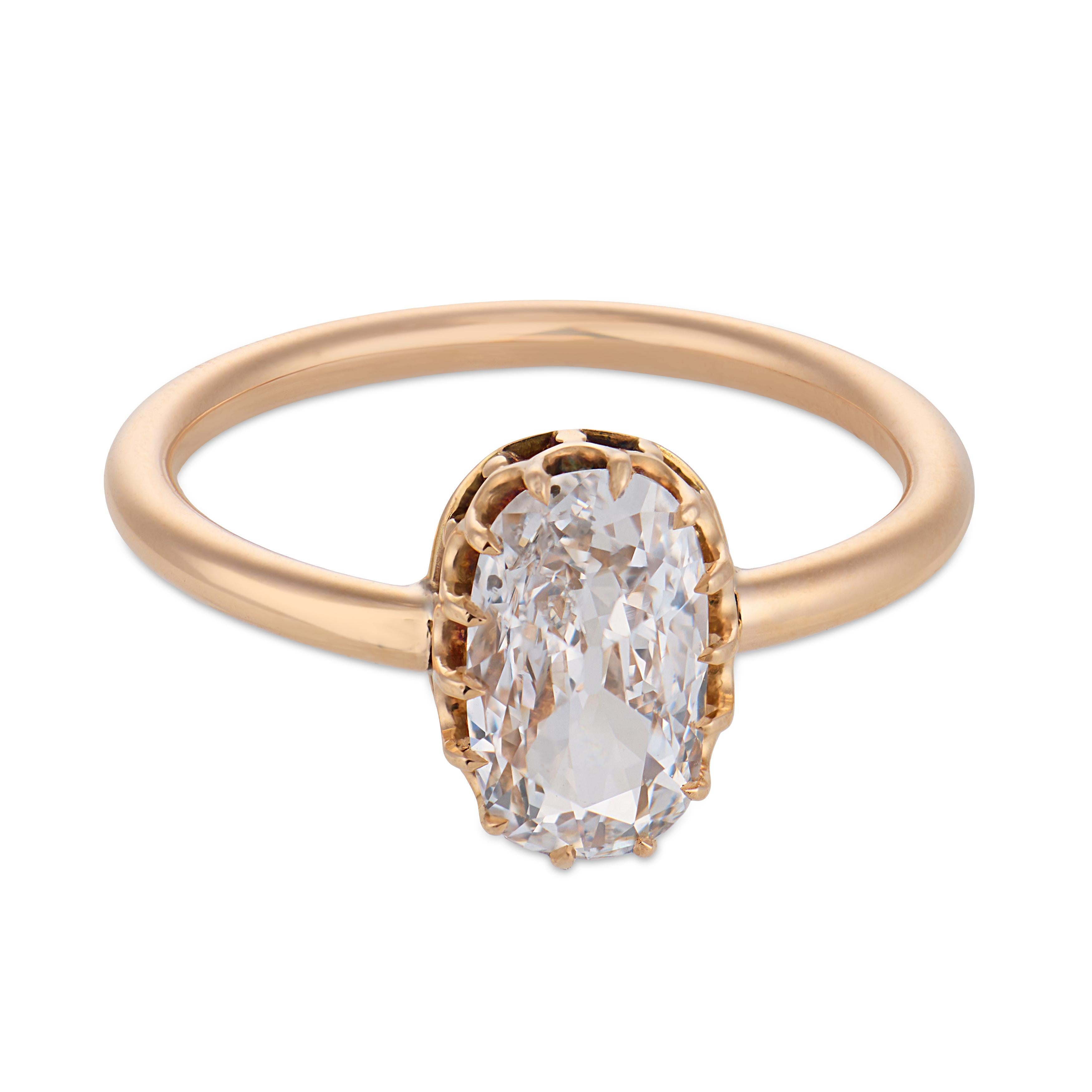 Victorian GIA 1.02 carat diamond 14k yellow gold engagement ring