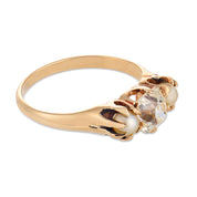Victorian GIA old mine cut diamond pearl 14K yellow gold ring