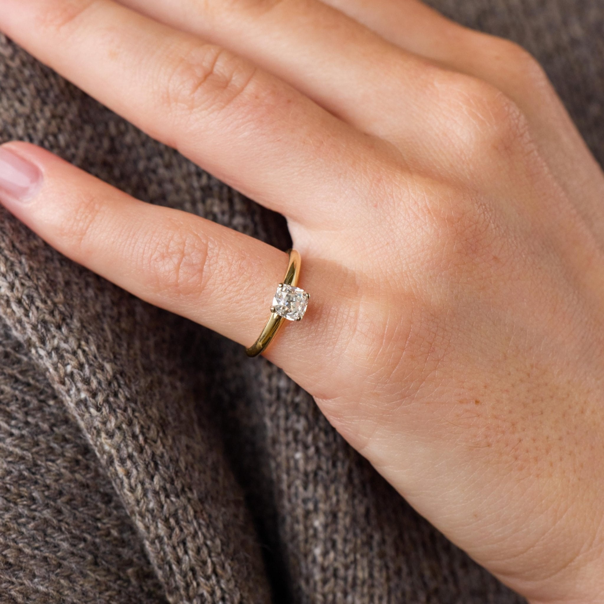 GIA 0.91 carat old mine cut diamond 14k yellow gold solitaire engagement ring