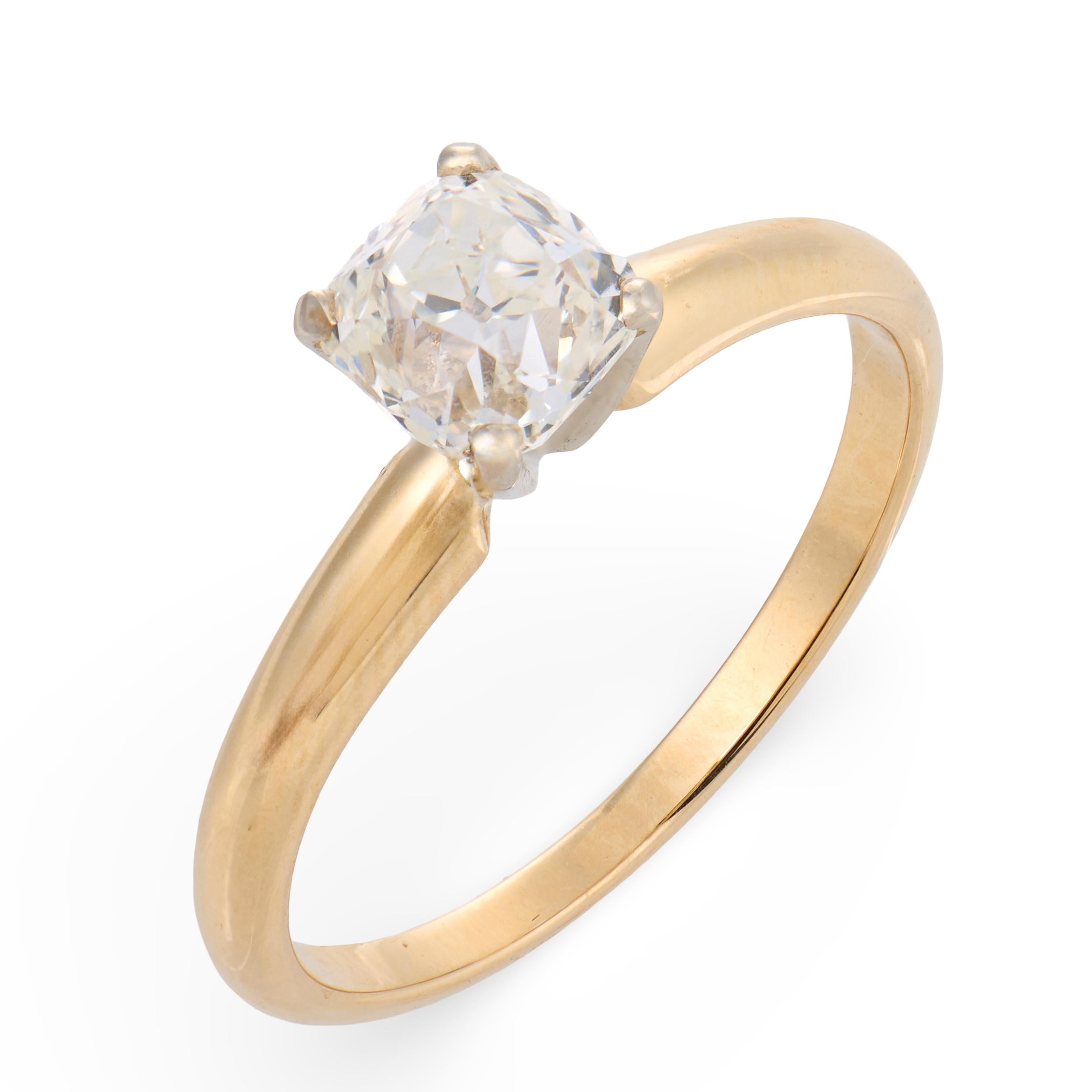 GIA 0.91 carat old mine cut diamond 14k yellow gold solitaire engagement ring