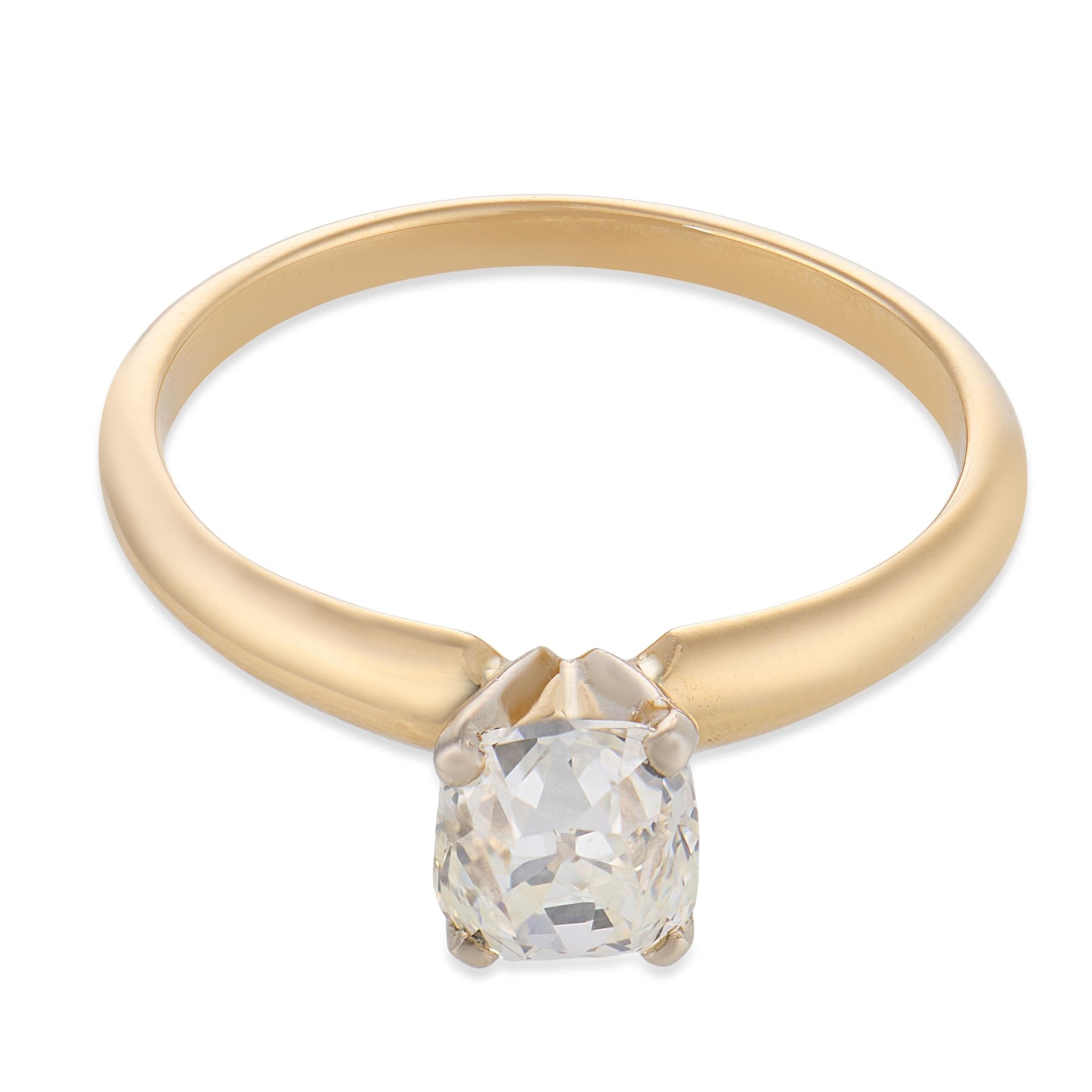 GIA 0.91 carat old mine cut diamond 14k yellow gold solitaire engagement ring