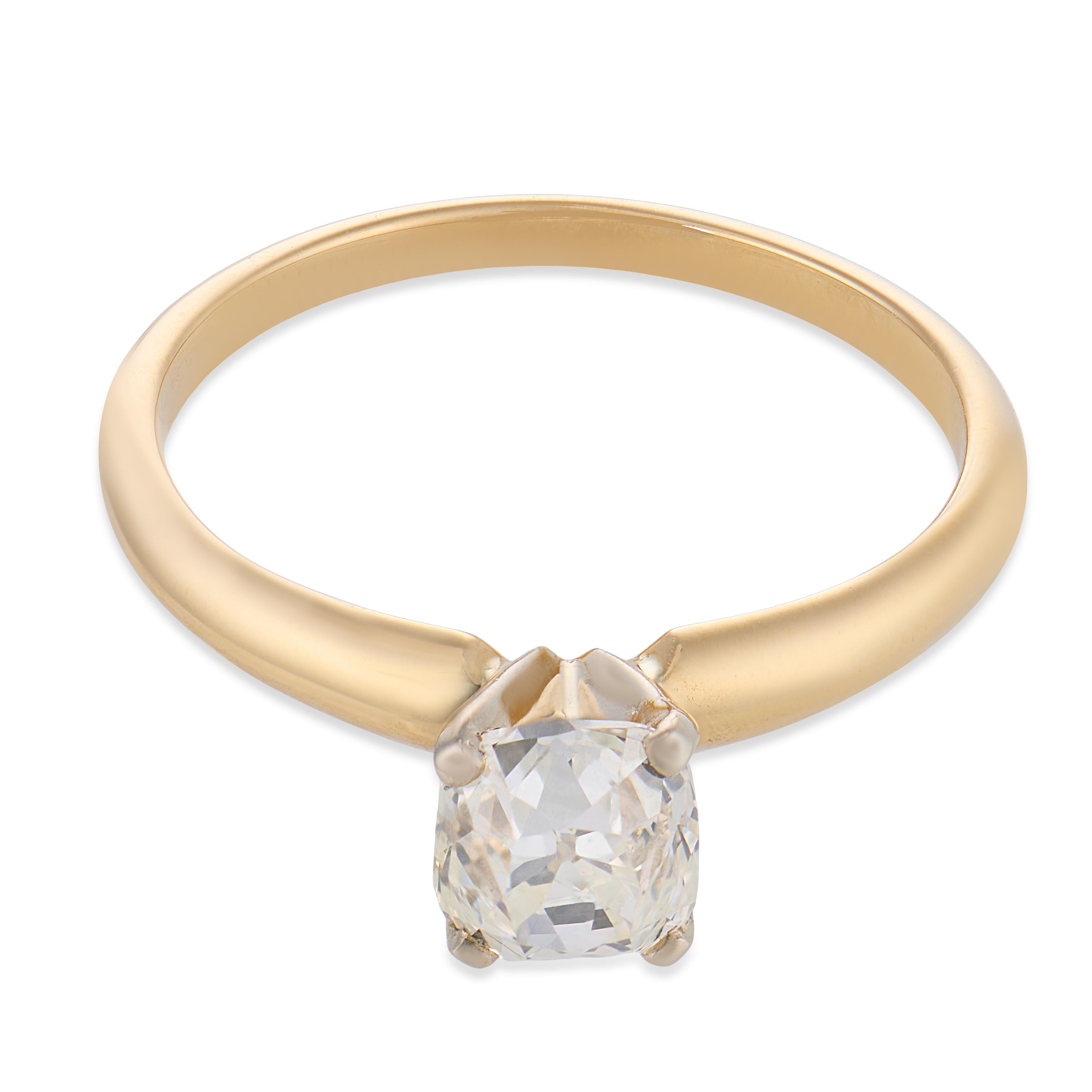 GIA 0.91 carat old mine cut diamond 14k yellow gold solitaire engagement ring