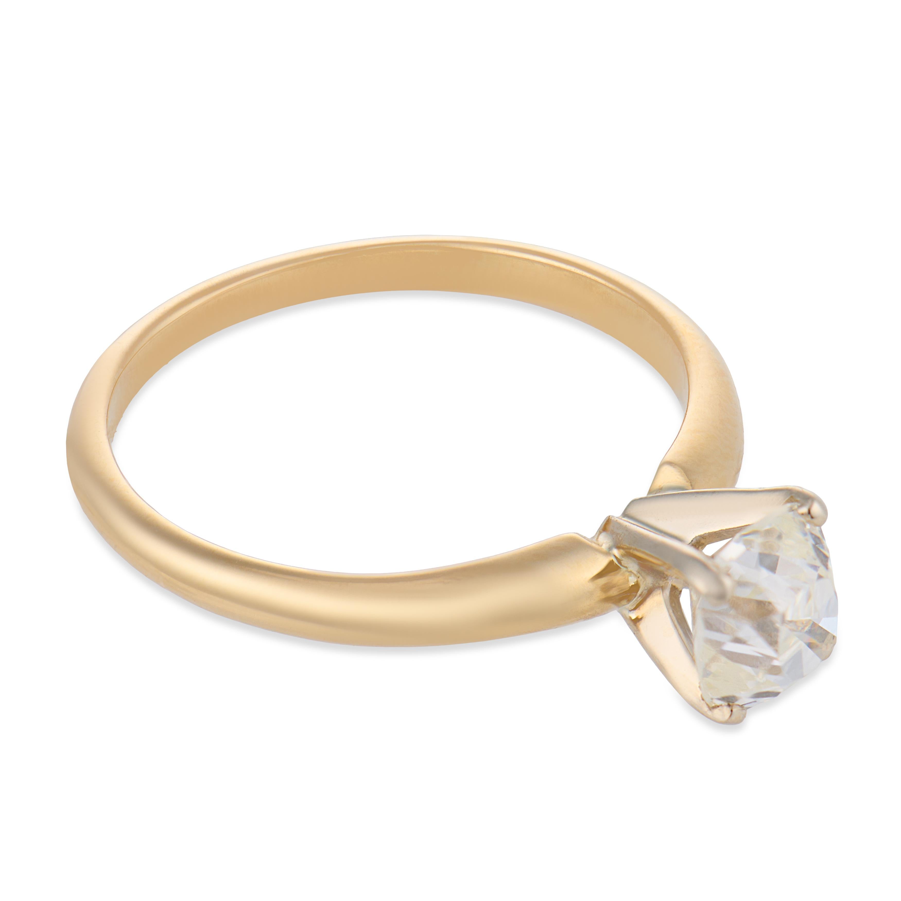 GIA 0.91 carat old mine cut diamond 14k yellow gold solitaire engagement ring