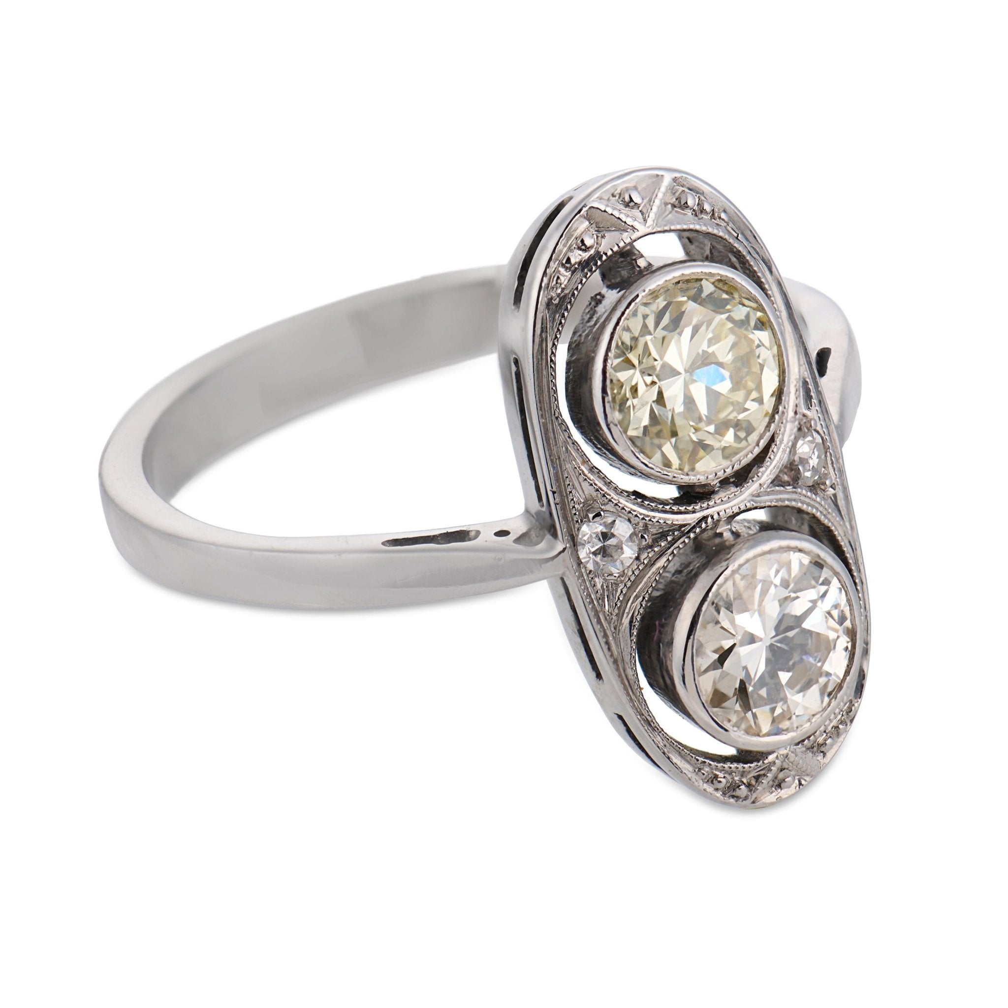 Art Deco old cut diamond 18k white gold ring