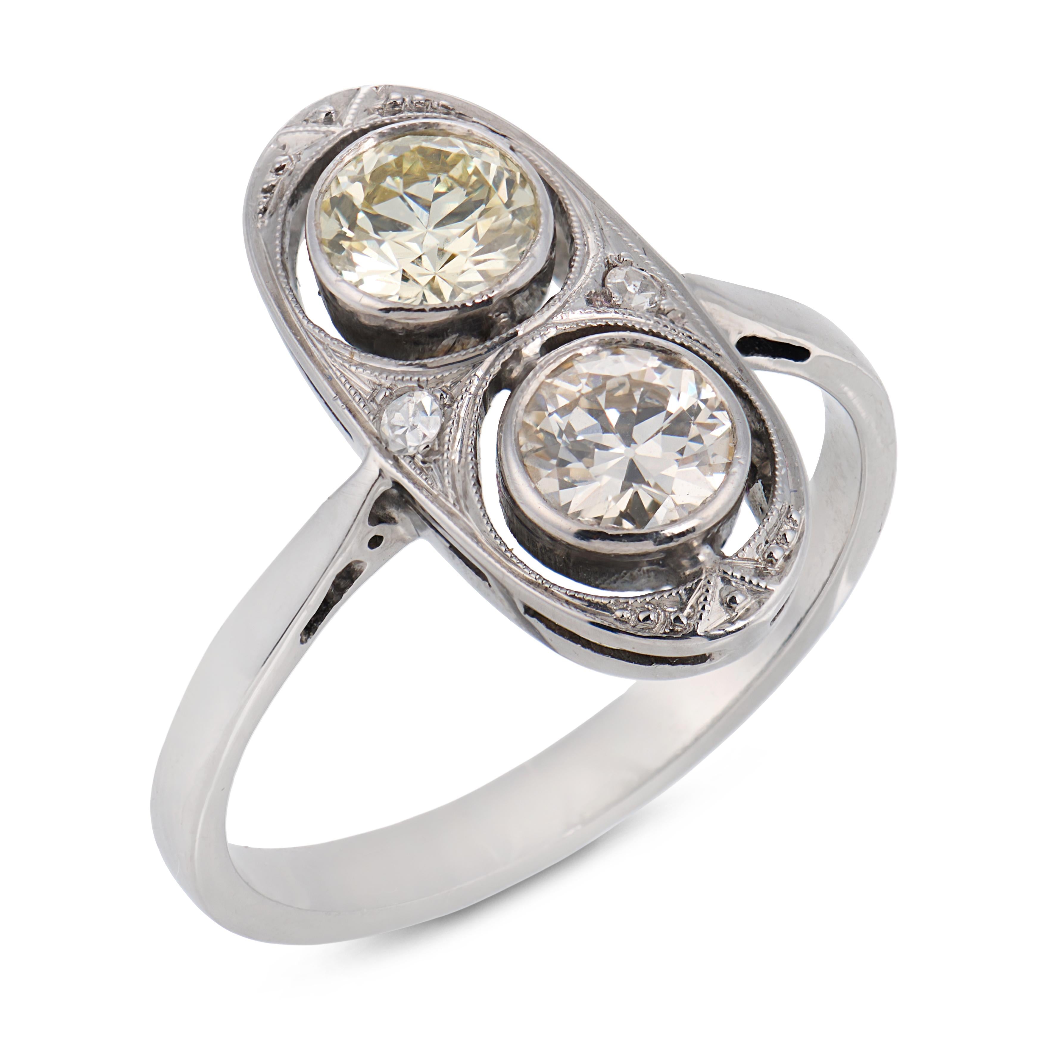 Art Deco old cut diamond 18k white gold ring
