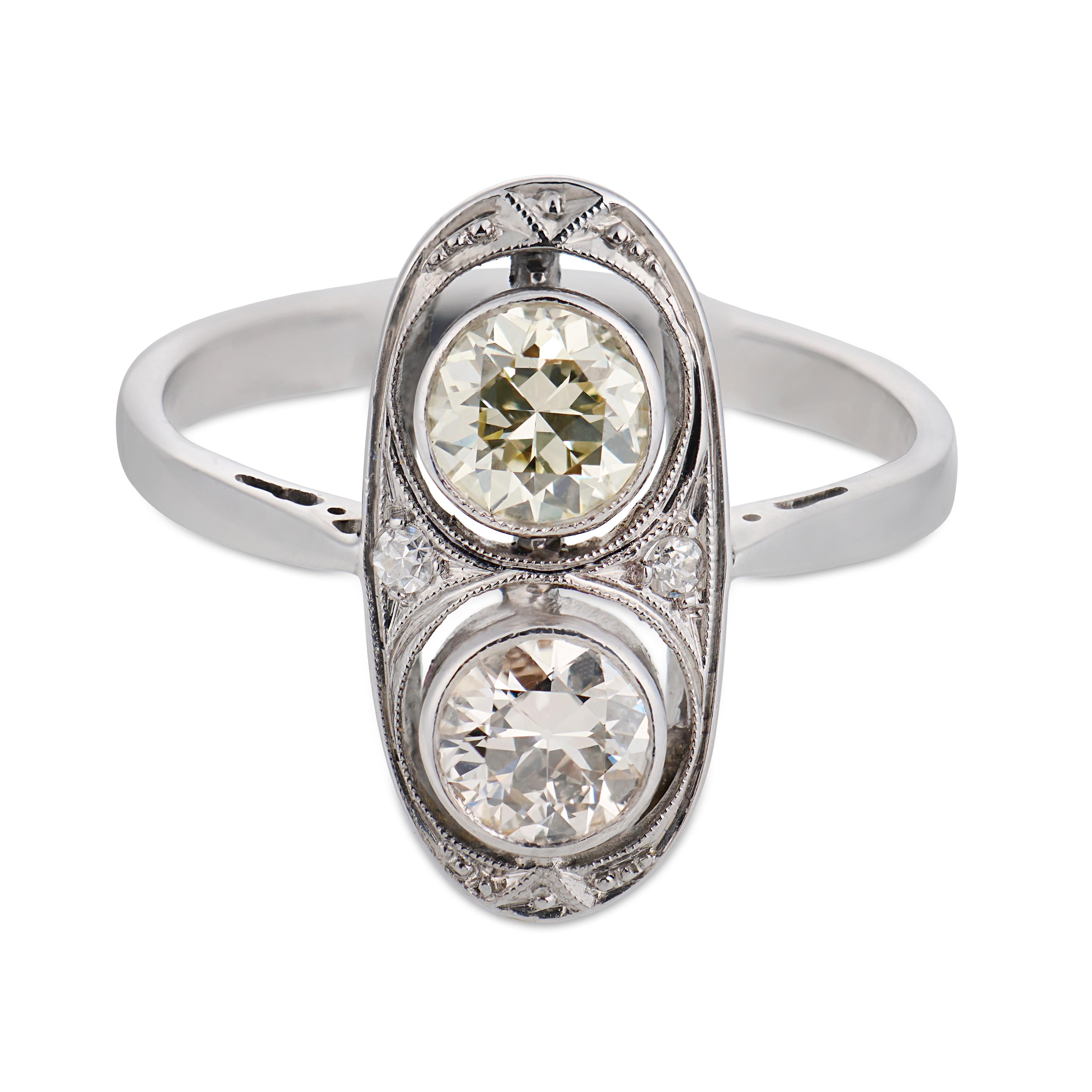 Art Deco old cut diamond 18k white gold ring