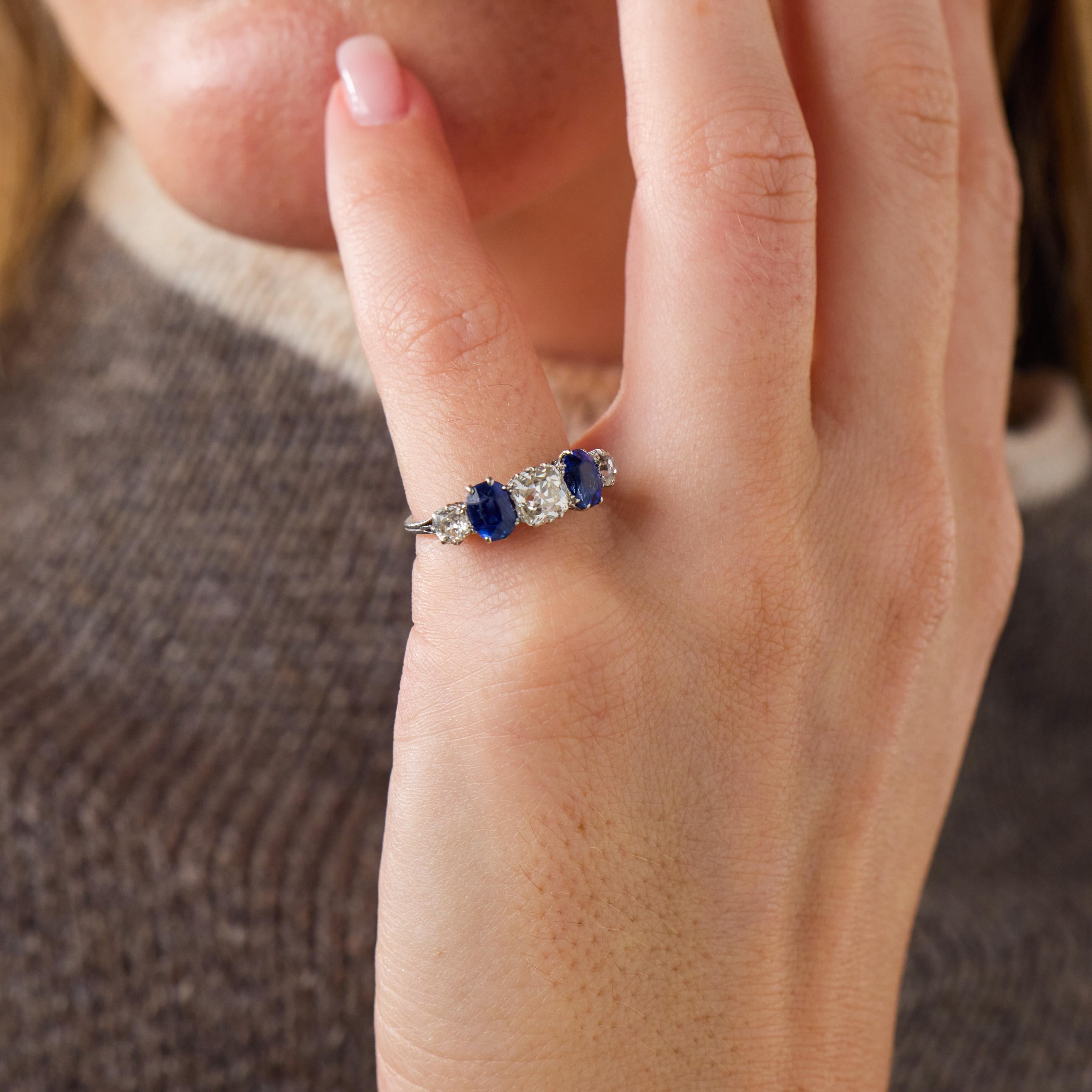 Edwardian diamond sapphire platinum 5 stone ring