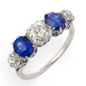 Edwardian diamond sapphire platinum 5 stone ring