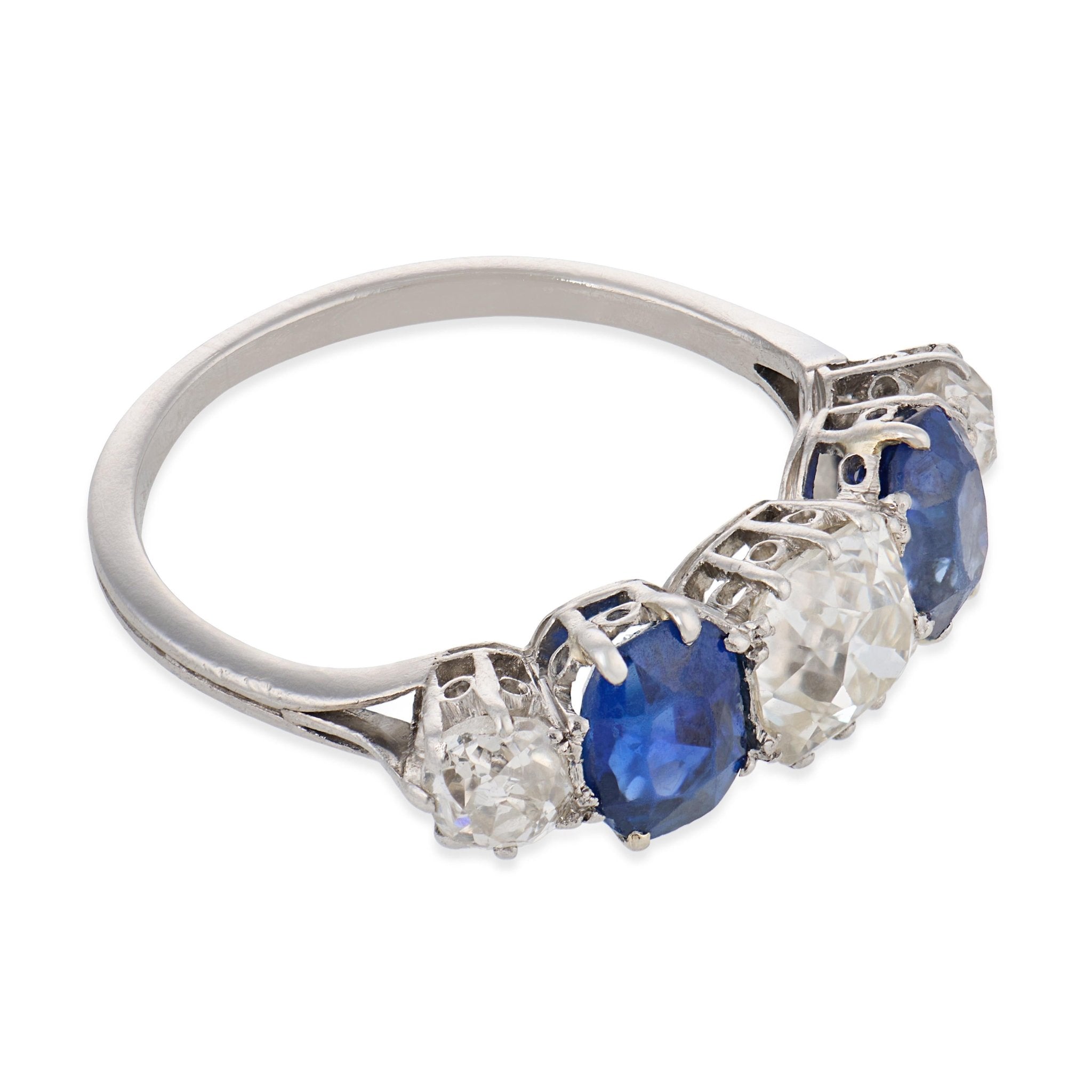 Edwardian diamond sapphire platinum 5 stone ring