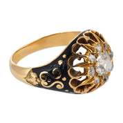 Victorian diamond 14K yellow gold silver enamel ring