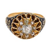 Victorian diamond 14K yellow gold silver enamel ring