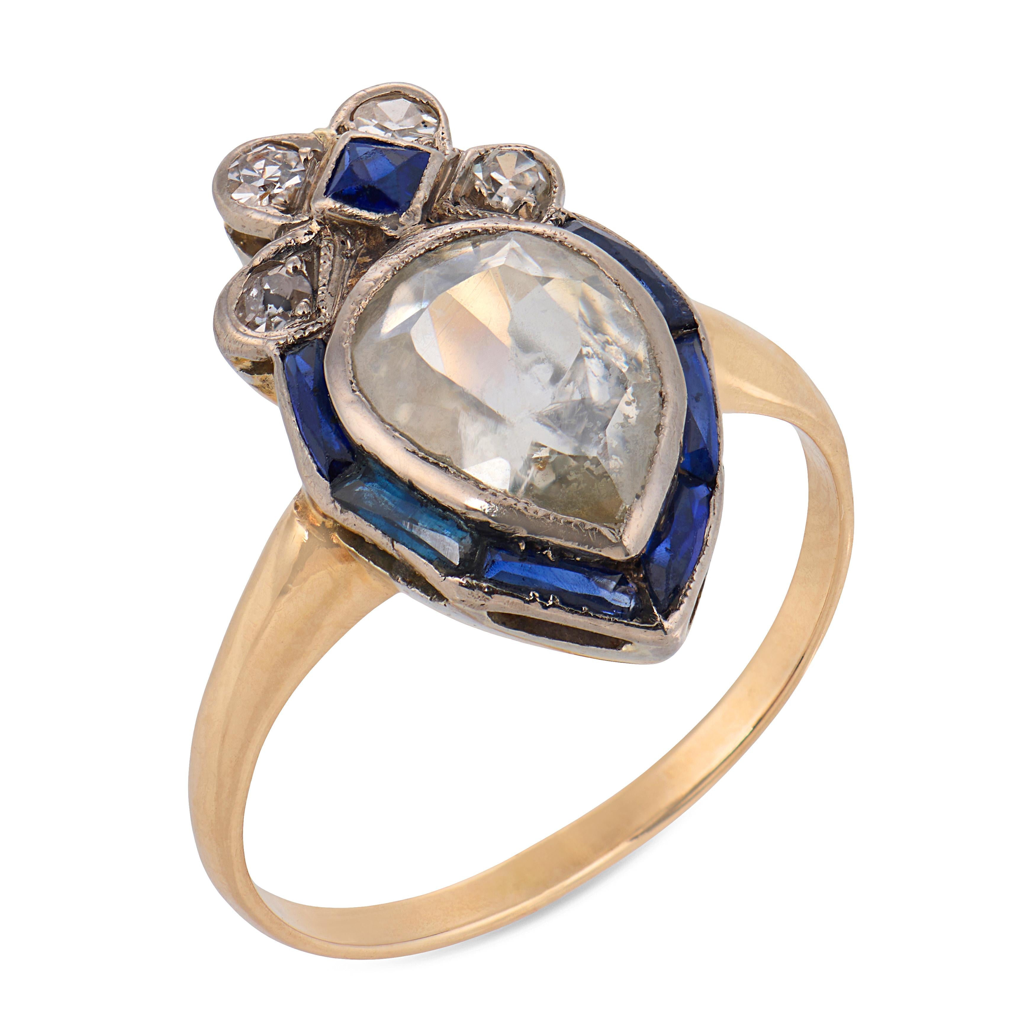 Victorian paste diamond synthetic sapphire 14k gold ring