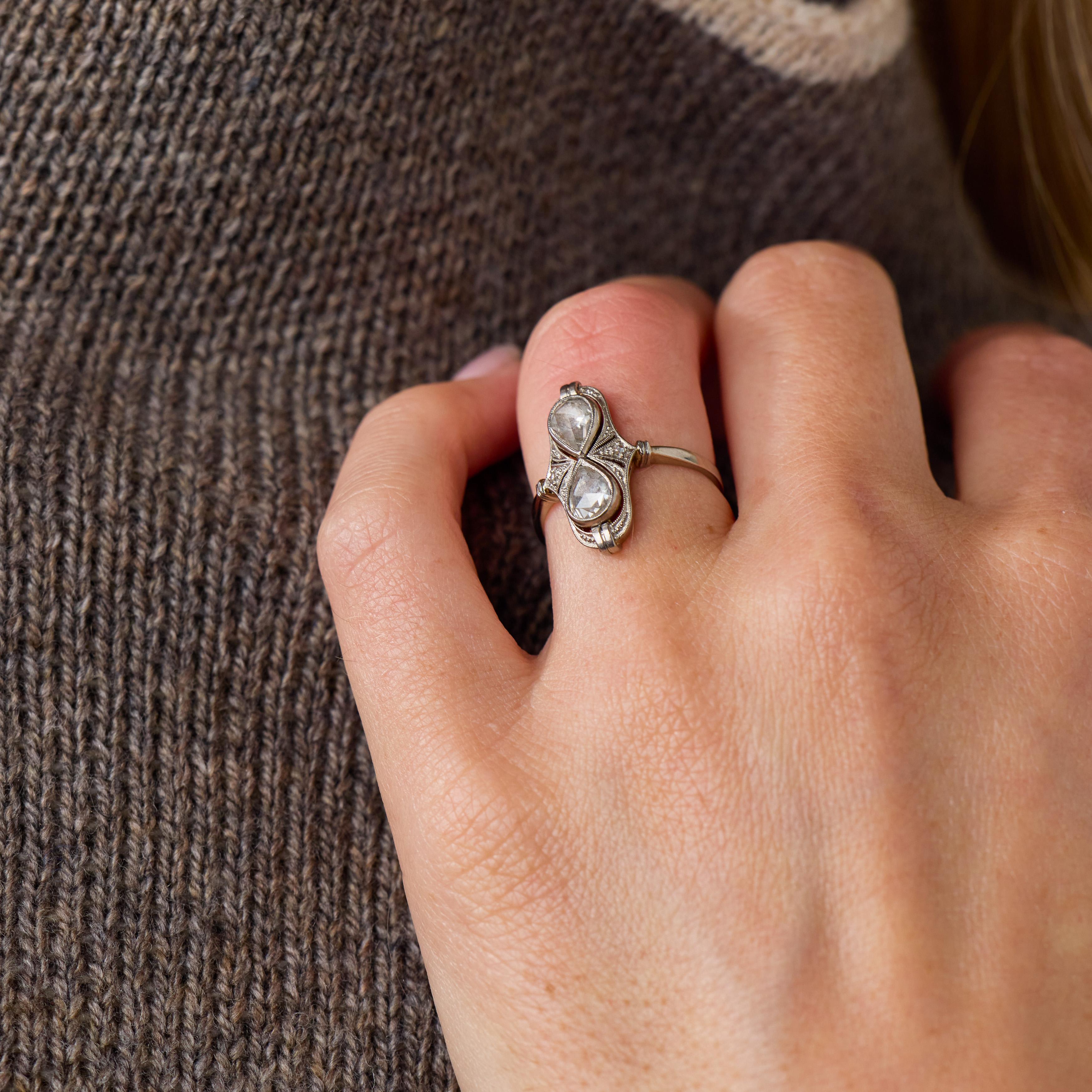 Edwardian rose cut diamond 14k white gold ring