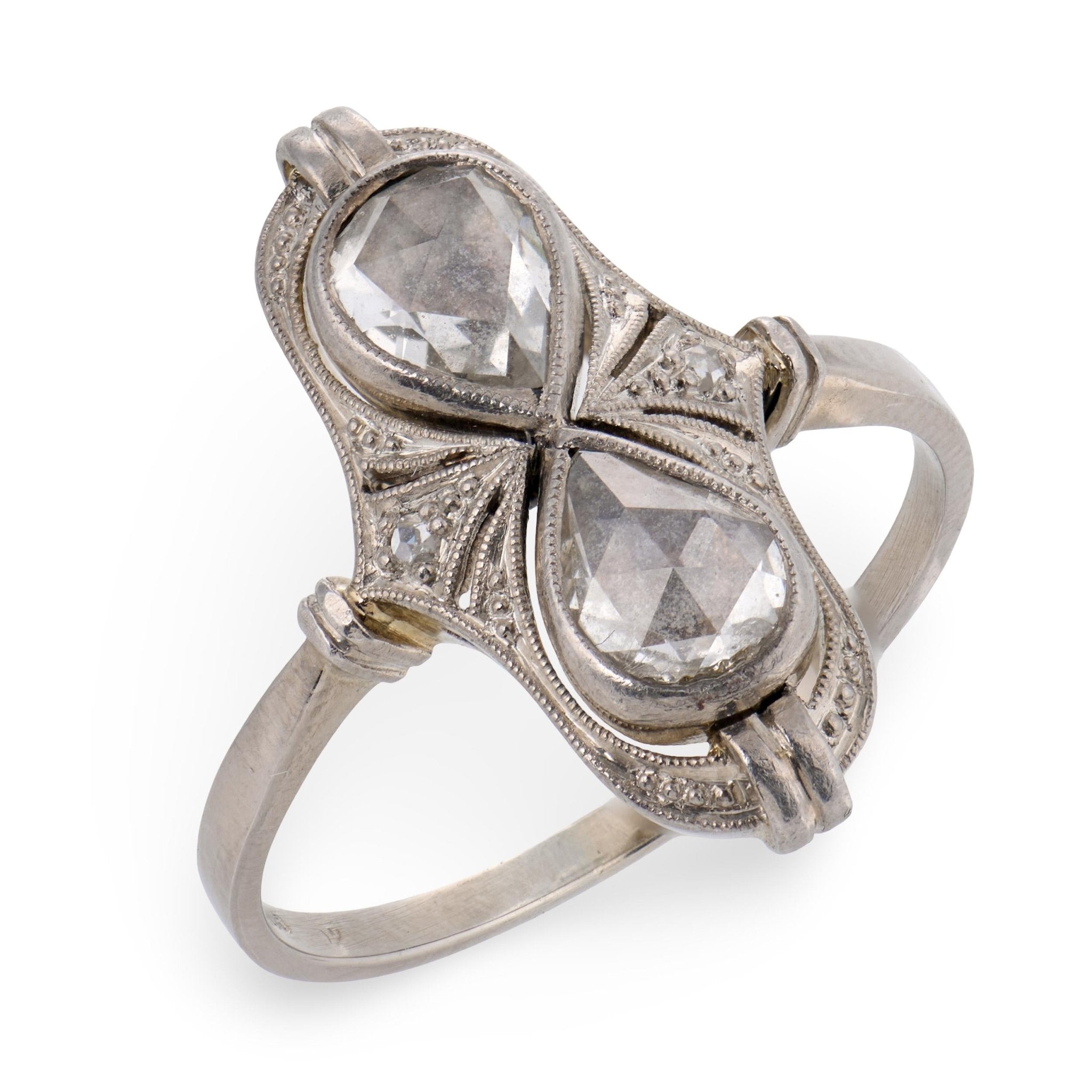 Edwardian rose cut diamond 14k white gold ring