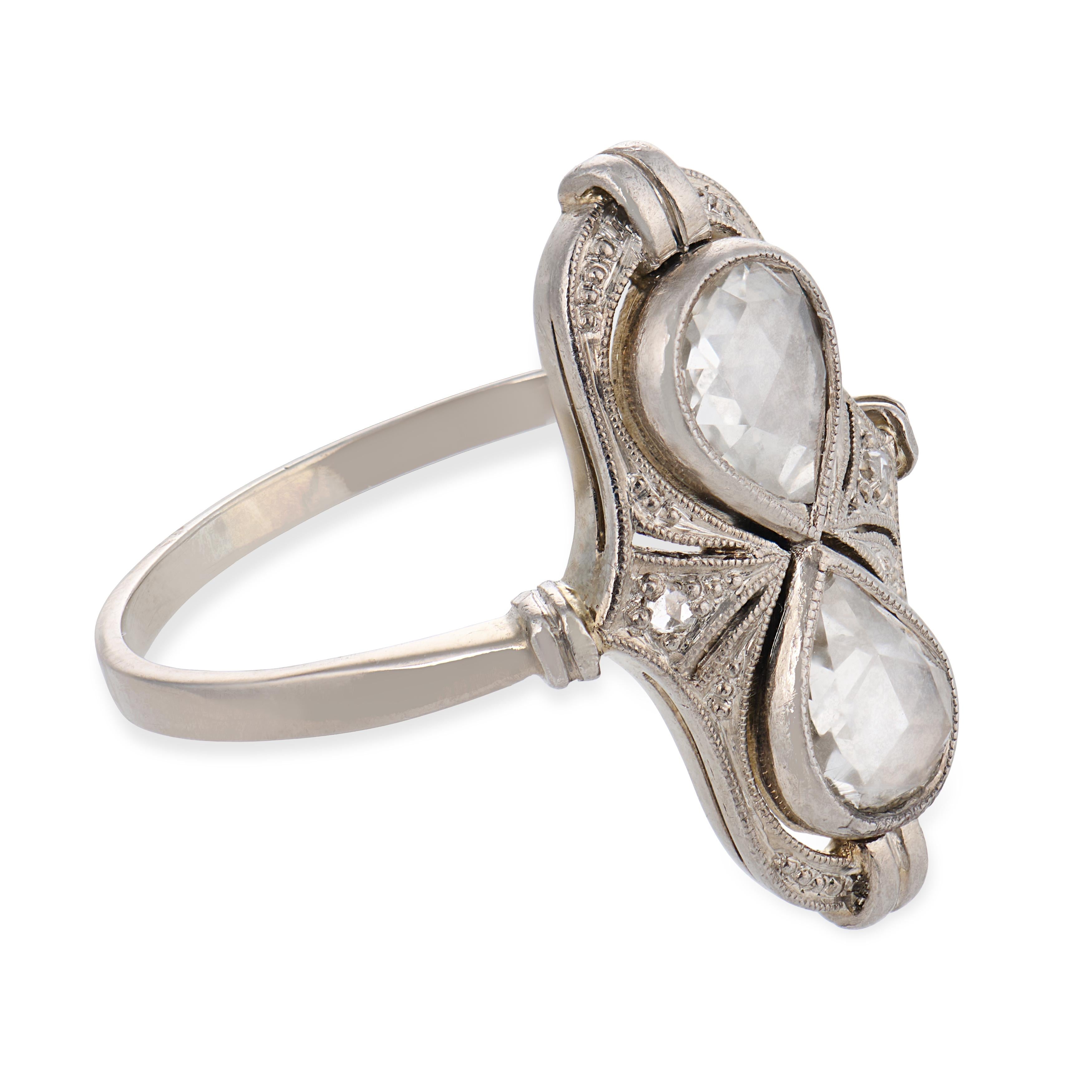 Edwardian rose cut diamond 14k white gold ring