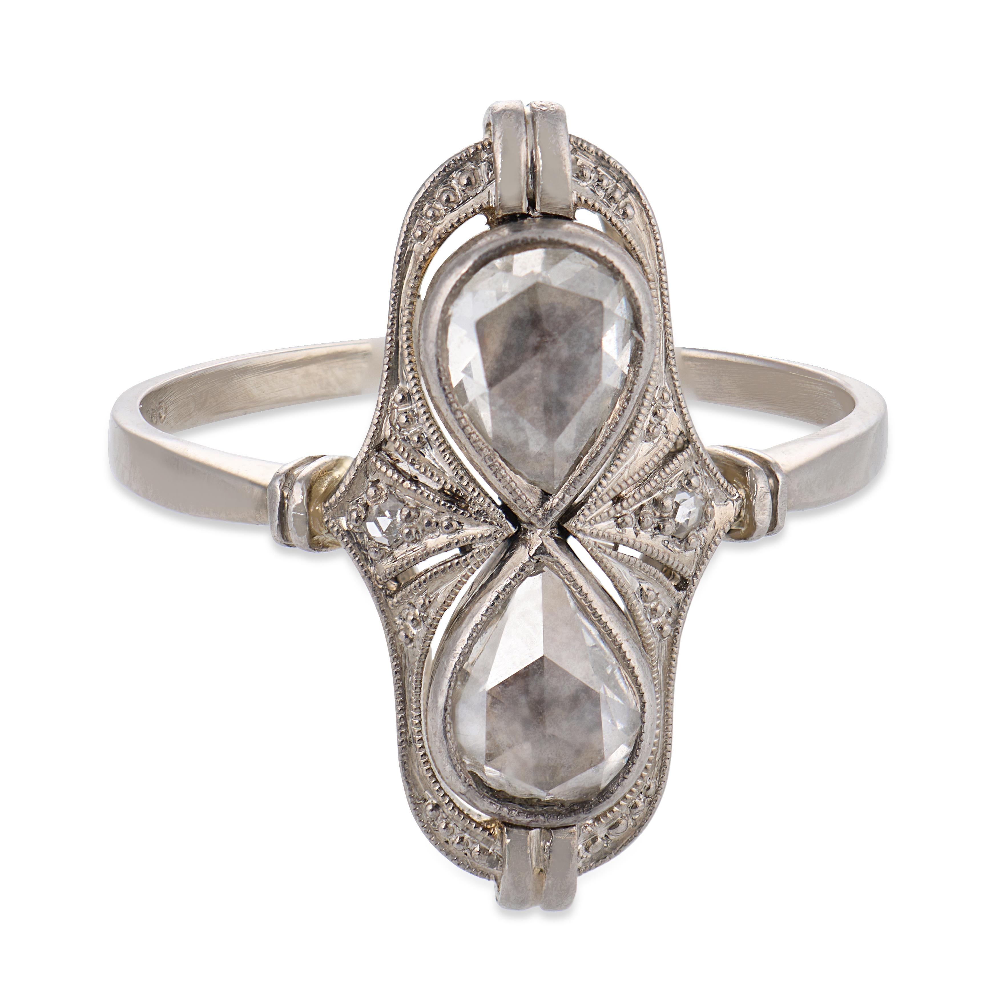 Edwardian rose cut diamond 14k white gold ring