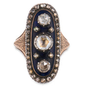 Georgian rose cut diamond 18K rose gold and silver navette enamel ring