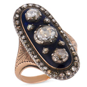 Georgian rose cut diamond 18K rose gold and silver navette enamel ring
