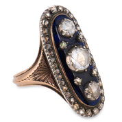 Georgian rose cut diamond 18K rose gold and silver navette enamel ring