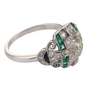 Art Deco diamond emerald onyx platinum ring