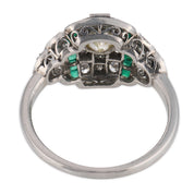 Art Deco diamond emerald onyx platinum ring