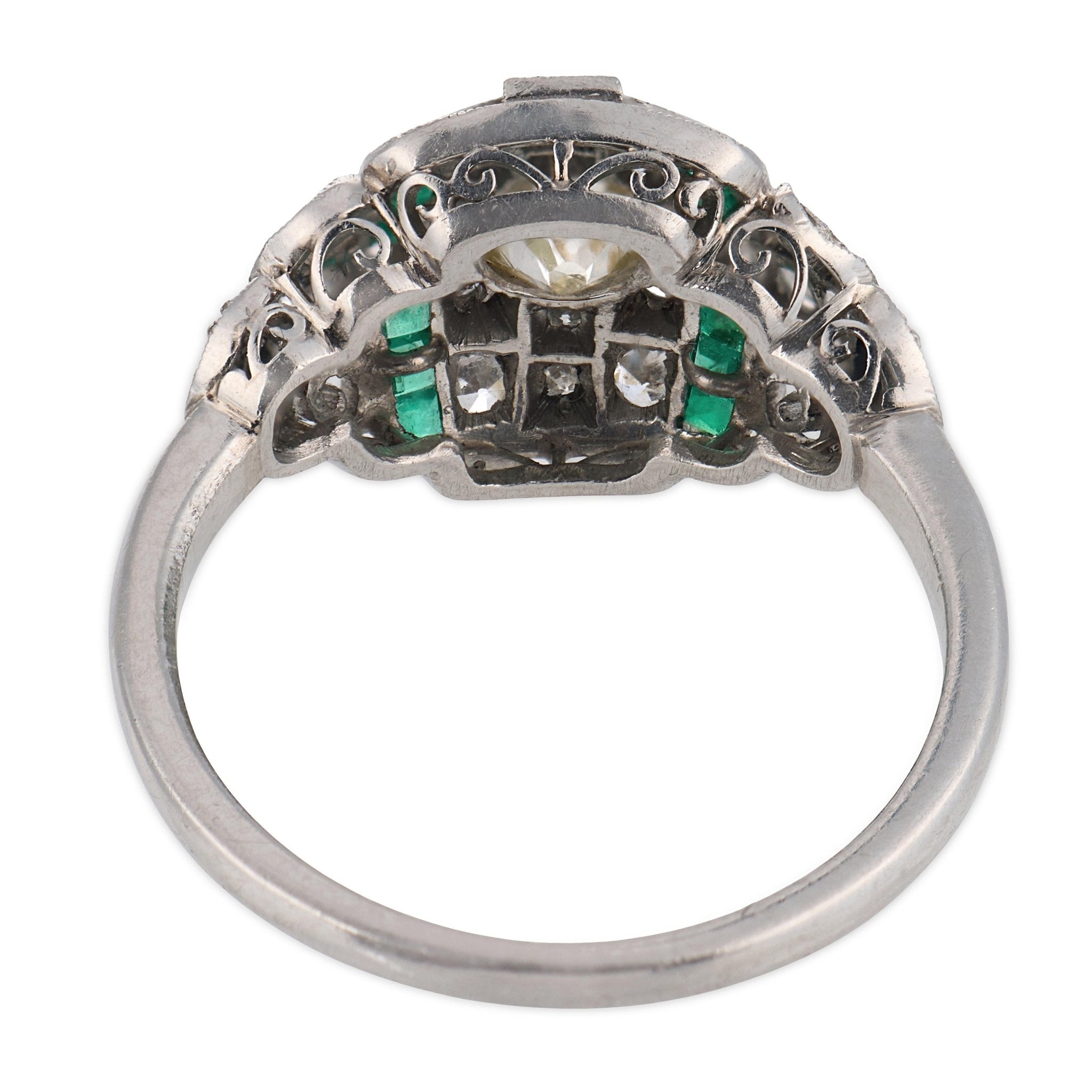 Art Deco diamond emerald onyx platinum ring