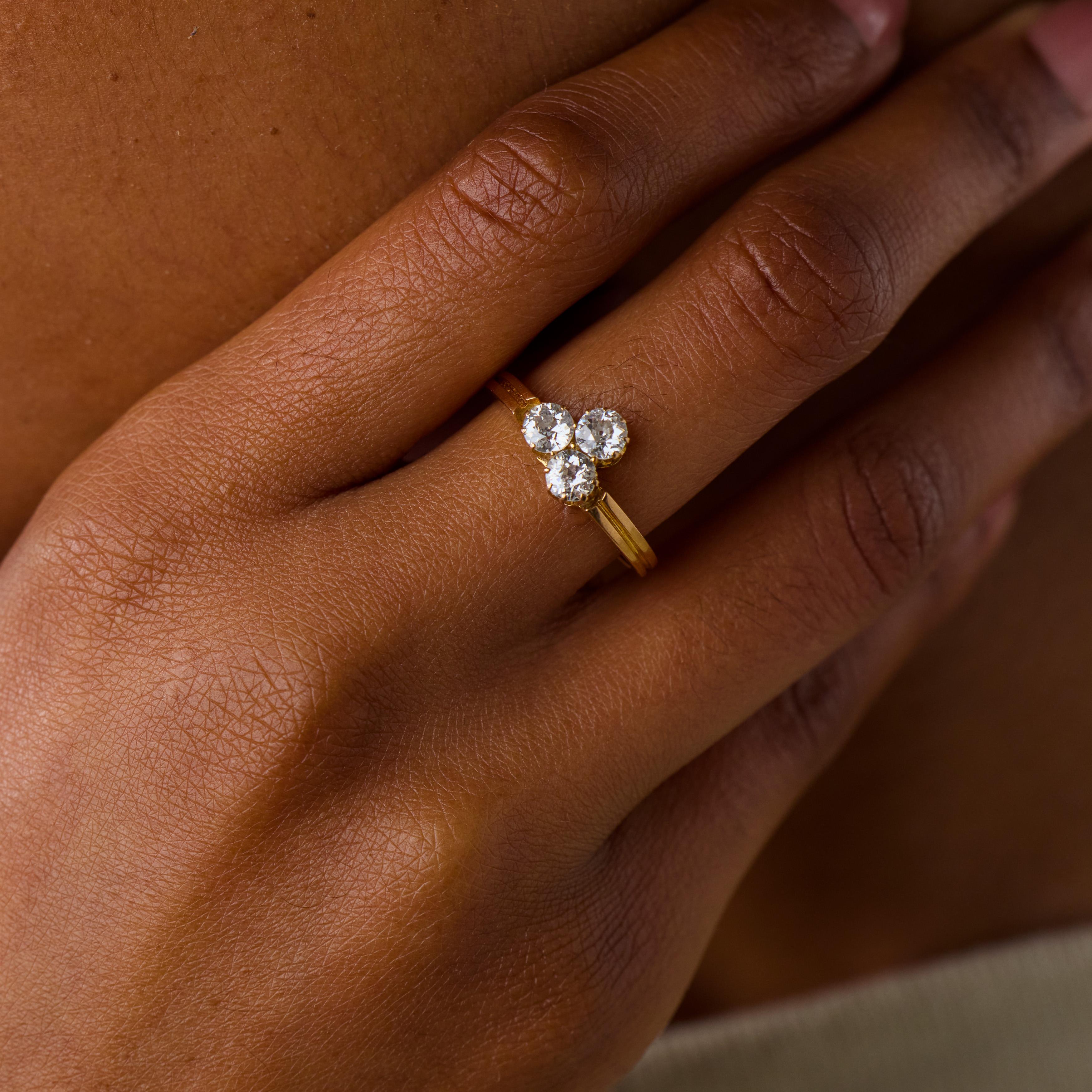 Victorian old European cut diamond 18k yellow gold ring