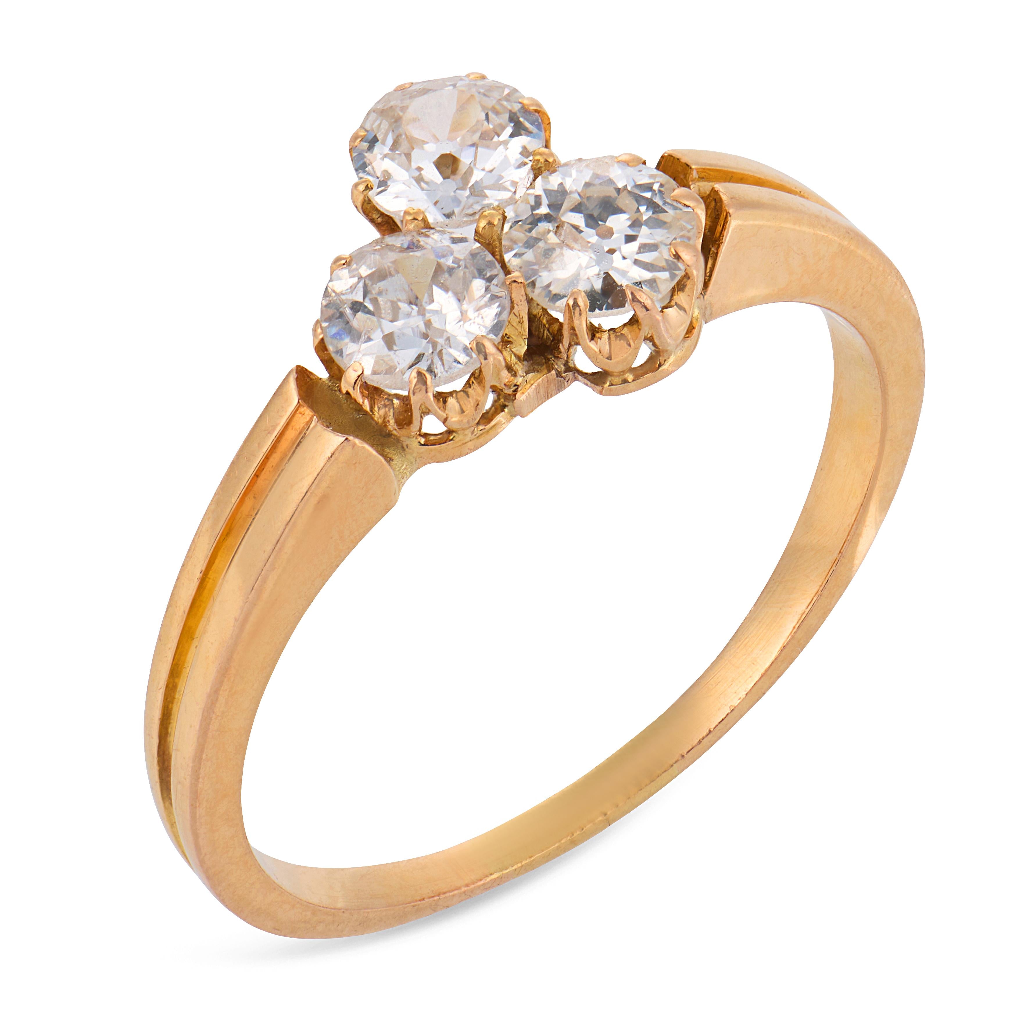 Victorian old European cut diamond 18k yellow gold ring