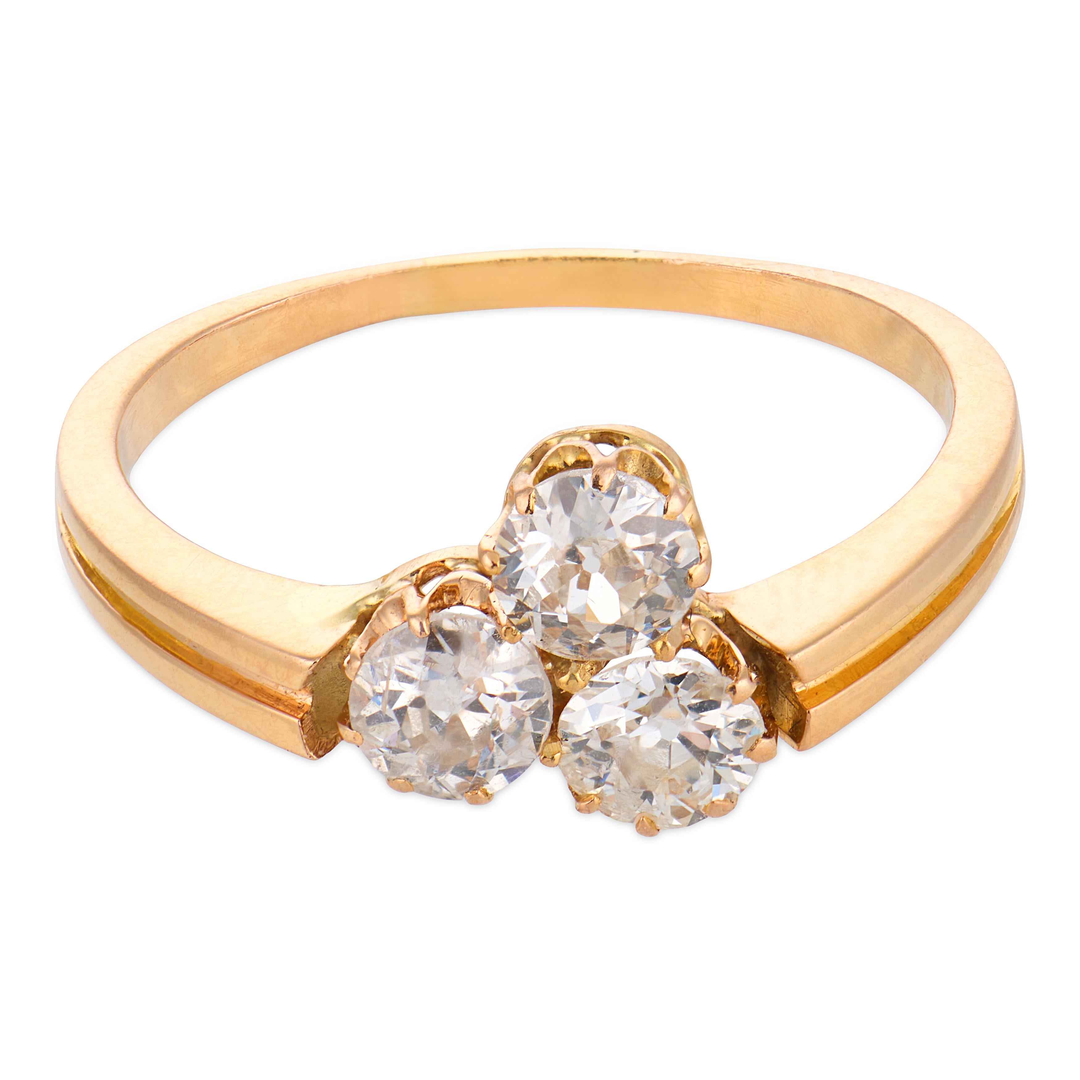 Victorian old European cut diamond 18k yellow gold ring