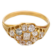 Victorian old mine cut diamond 18k yellow gold cluster ring