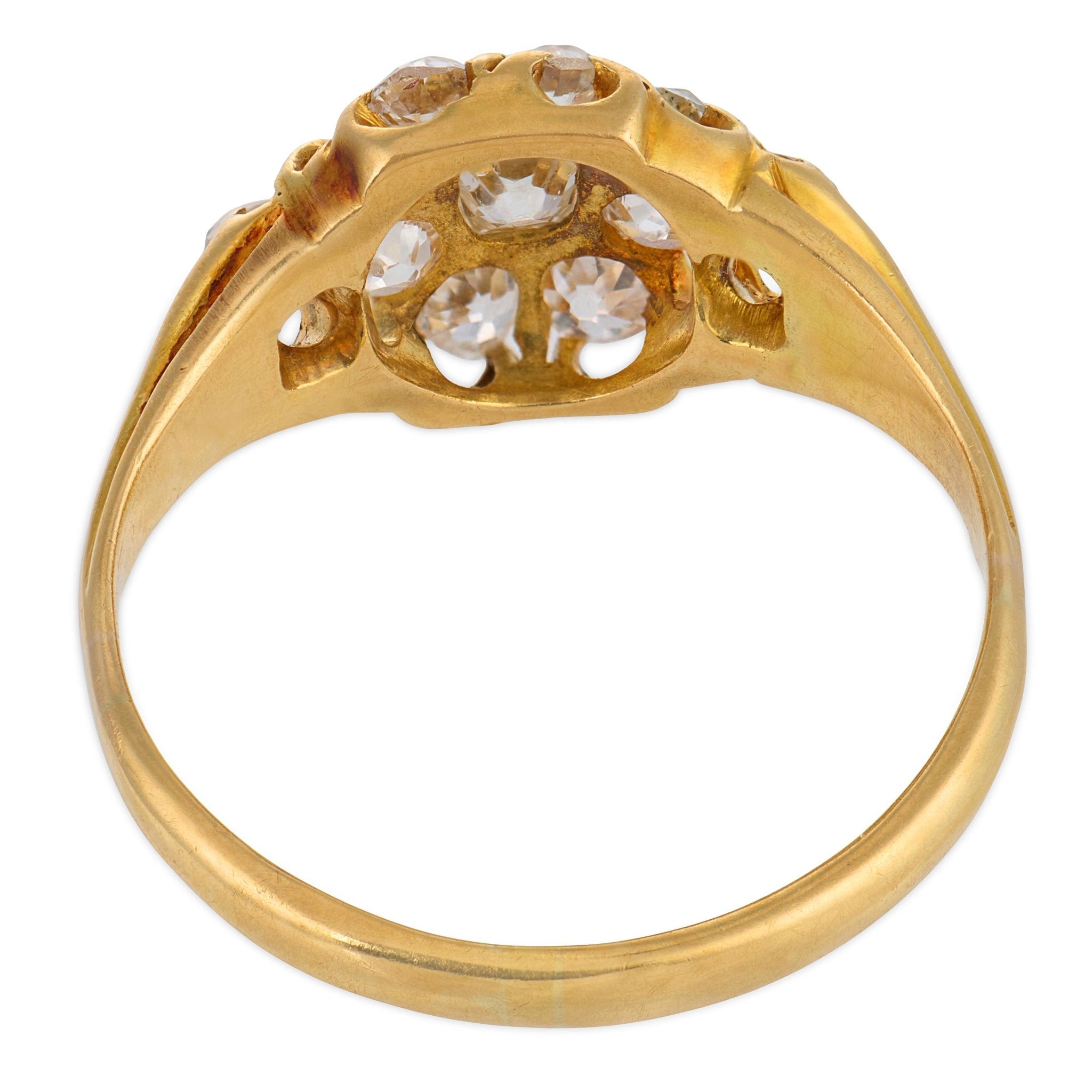Victorian old mine cut diamond 18k yellow gold cluster ring