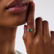 Victorian emerald diamond 14k yellow gold 5 stone ring