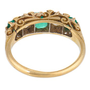 Victorian emerald diamond 14k yellow gold 5 stone ring