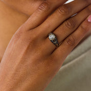 Victorian rose cut diamond 18k yellow gold enamel engagement ring