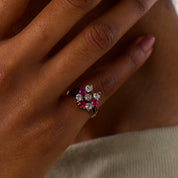 Victorian ruby diamond 14k rose gold horseshoe ring