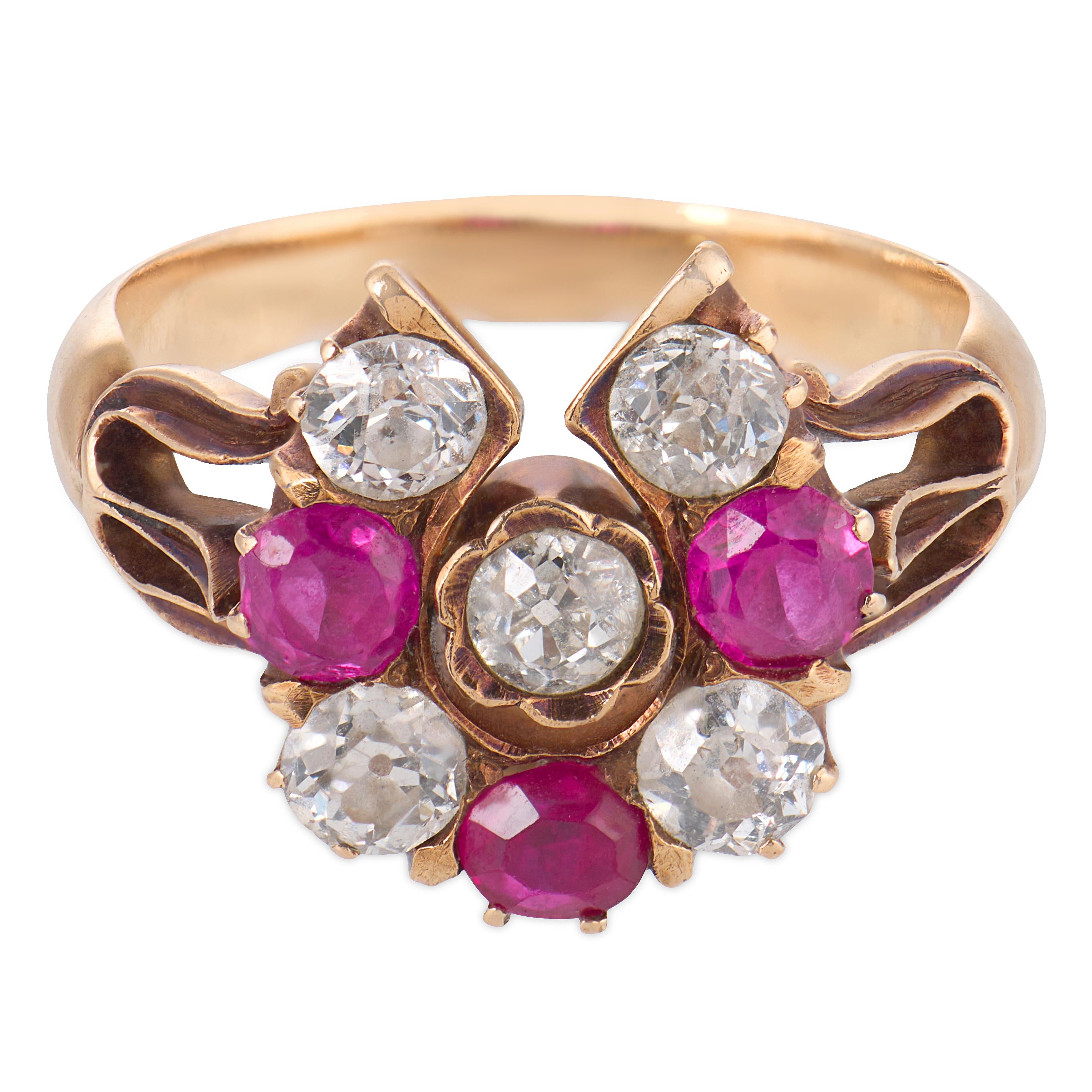 Victorian ruby diamond 14k rose gold horseshoe ring