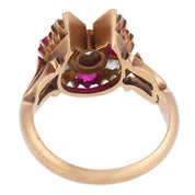 Victorian ruby diamond 14k rose gold horseshoe ring