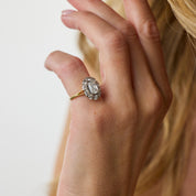 Mid Century GIA 1.01 carat old mine cut diamond 18k gold cluster ring