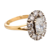 Mid Century GIA 1.01 carat old mine cut diamond 18k gold cluster ring