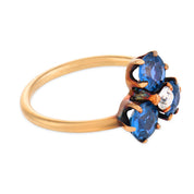 Victorian sapphire diamond 14k yellow gold trefoil ring
