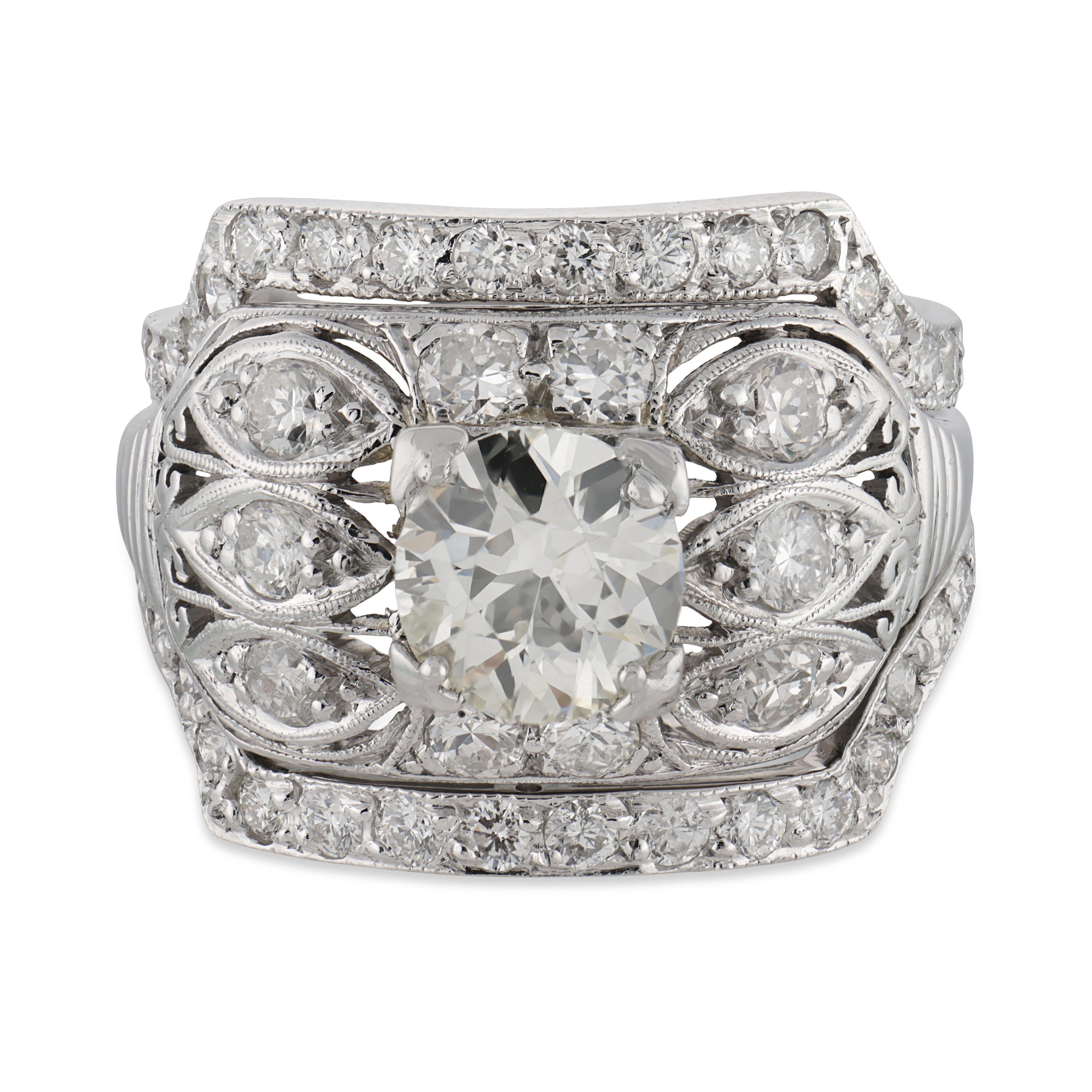 Art Deco GIA diamond platinum engagement ring