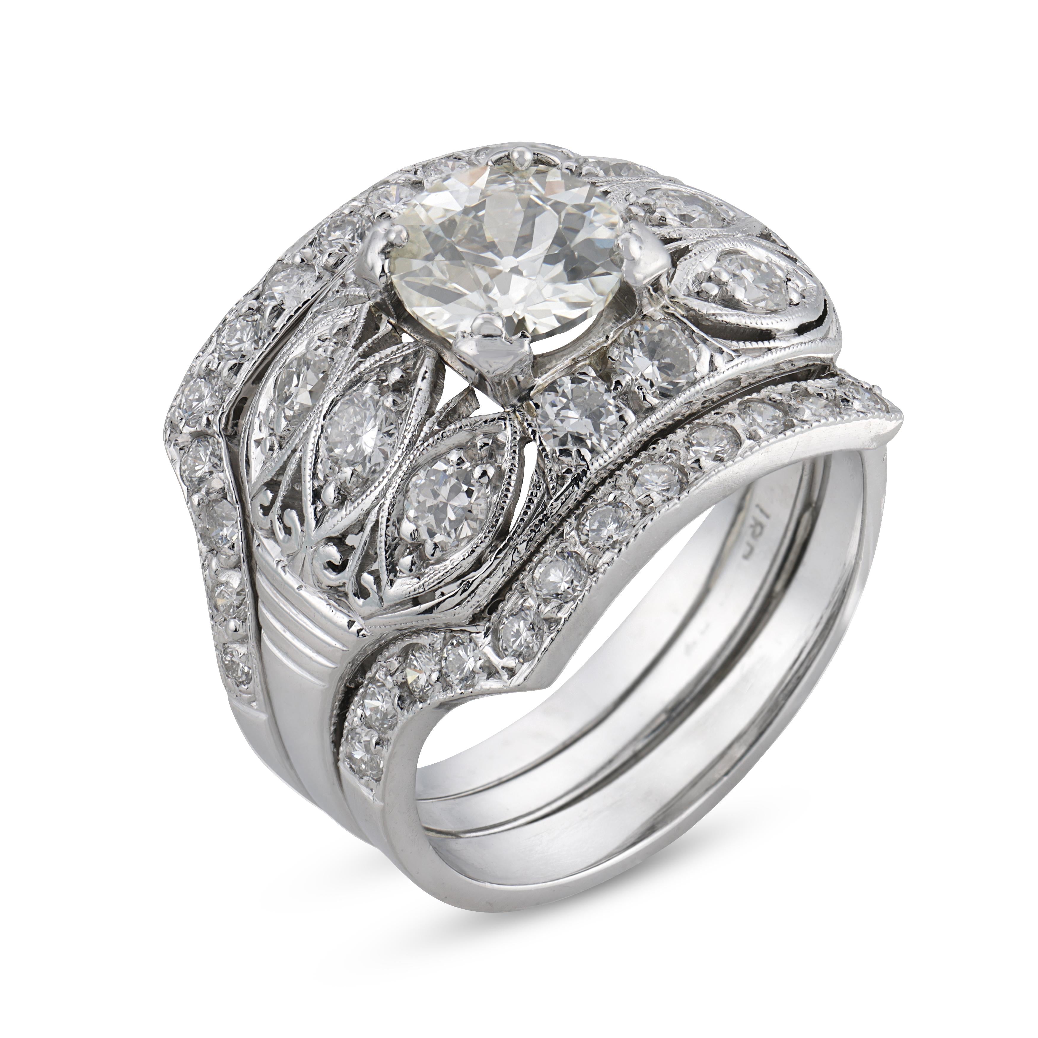 Art Deco GIA diamond platinum engagement ring