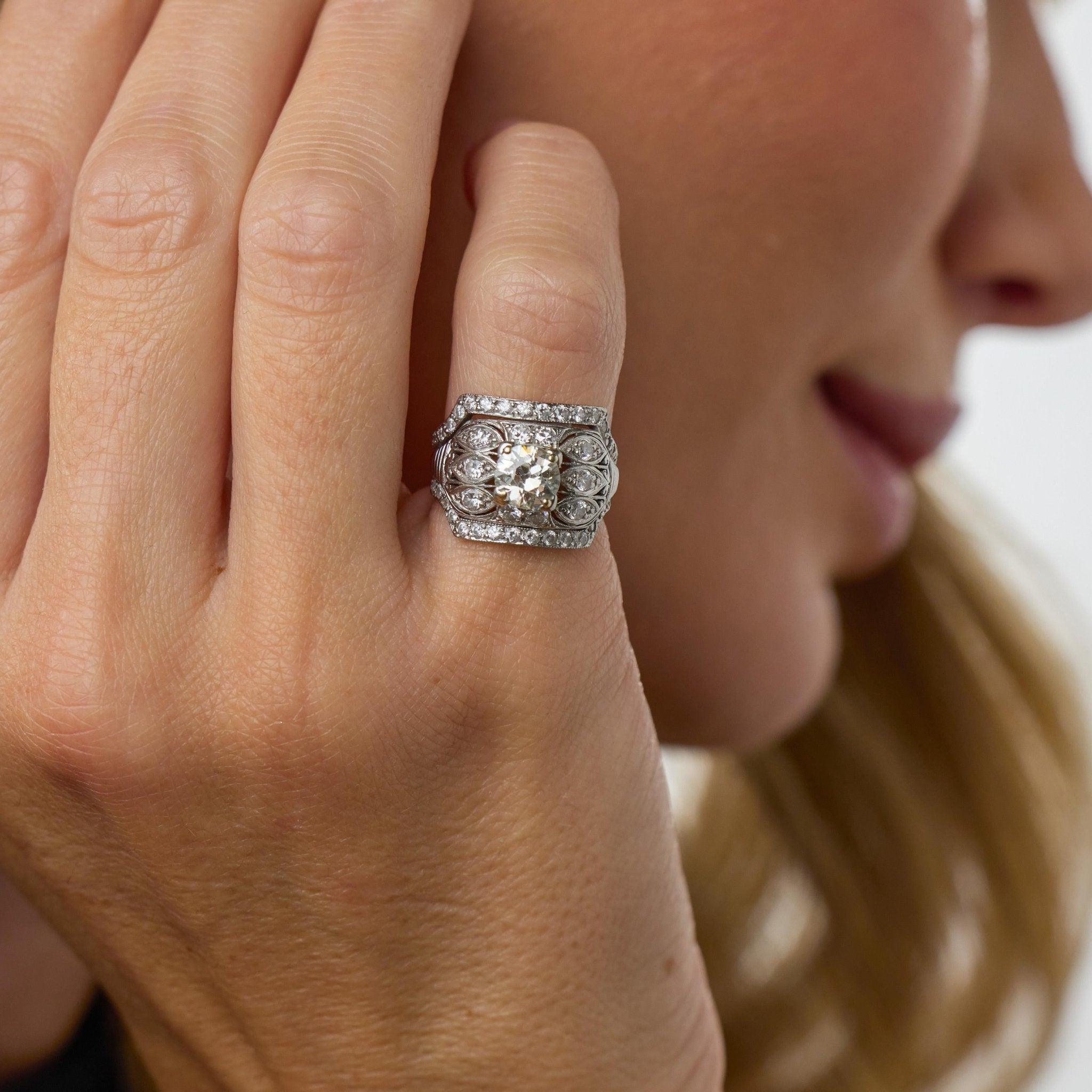 Art Deco GIA diamond platinum engagement ring