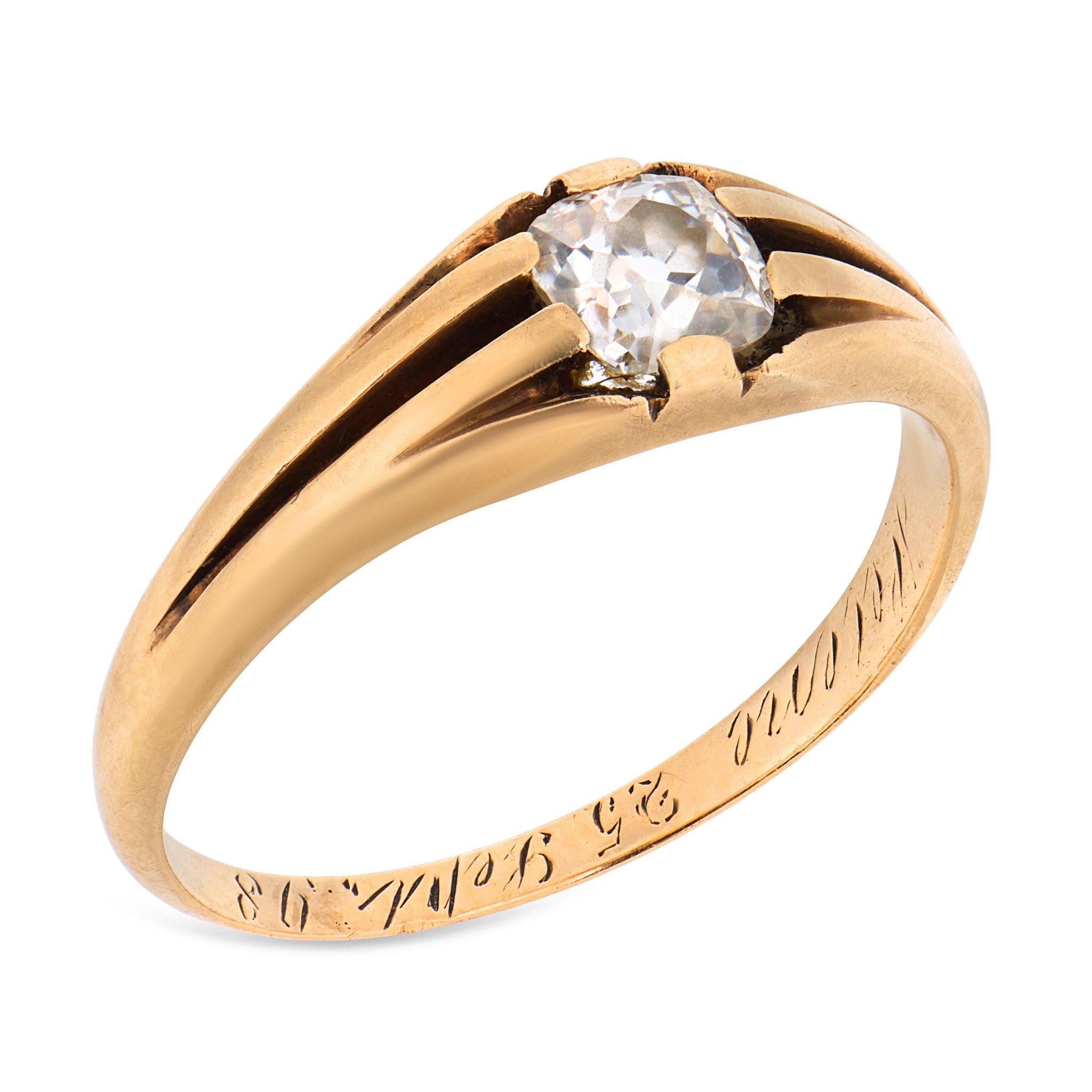 Victorian old mine cut diamond 14k yellow gold solitaire ring
