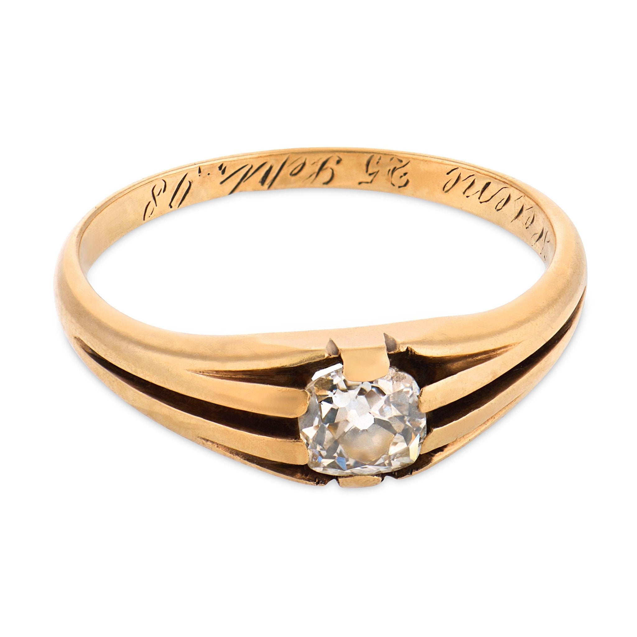 Victorian old mine cut diamond 14k yellow gold solitaire ring