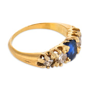 Victorian sapphire diamond 18k yellow gold ring