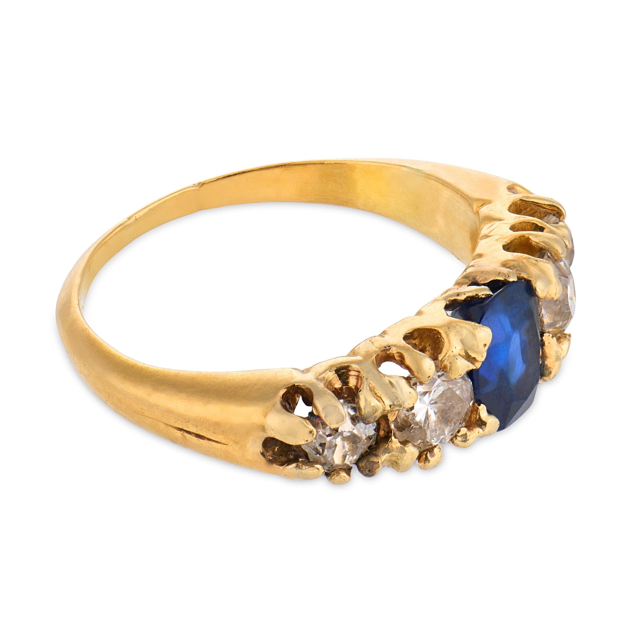 Victorian sapphire diamond 18k yellow gold ring