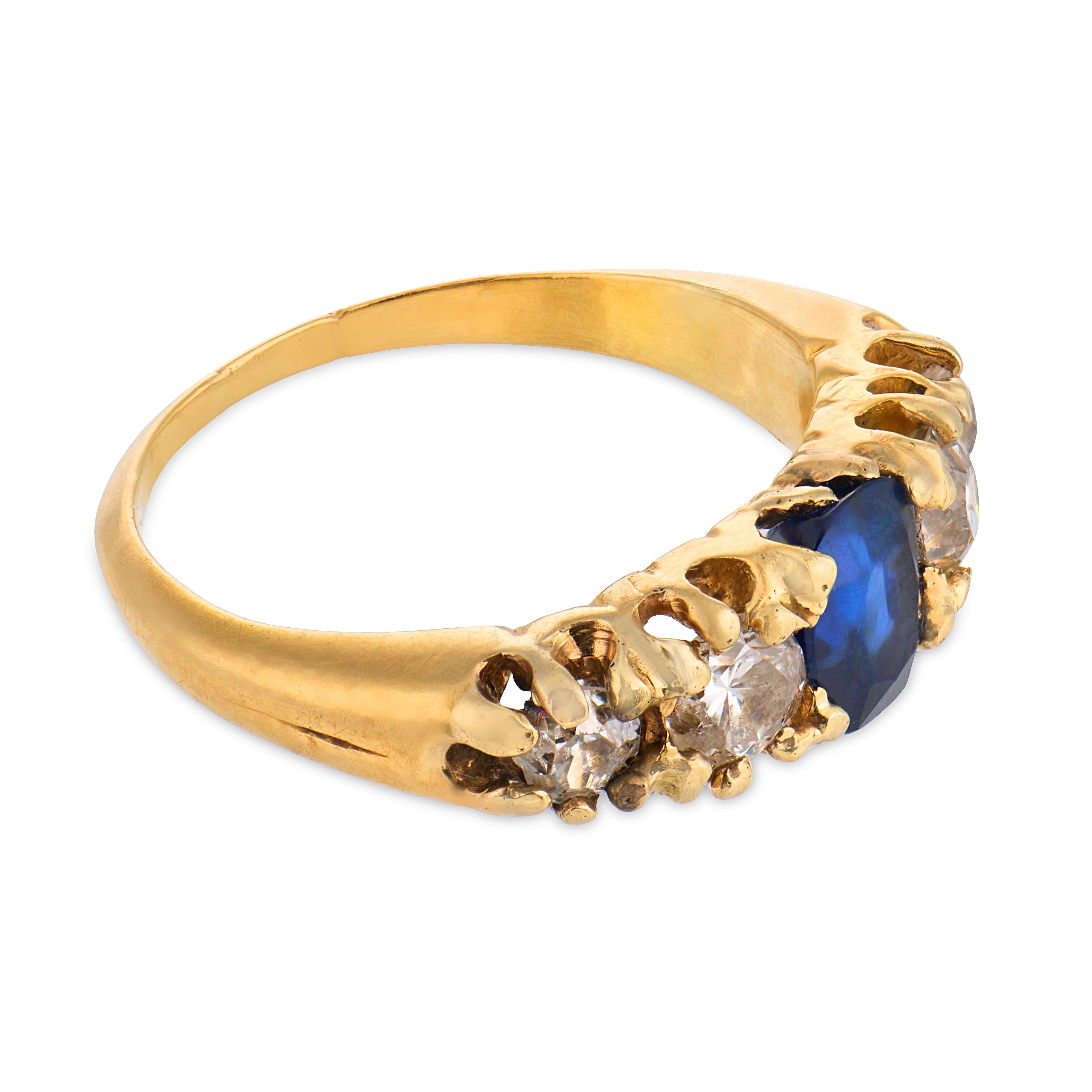 Victorian sapphire diamond 18k yellow gold ring