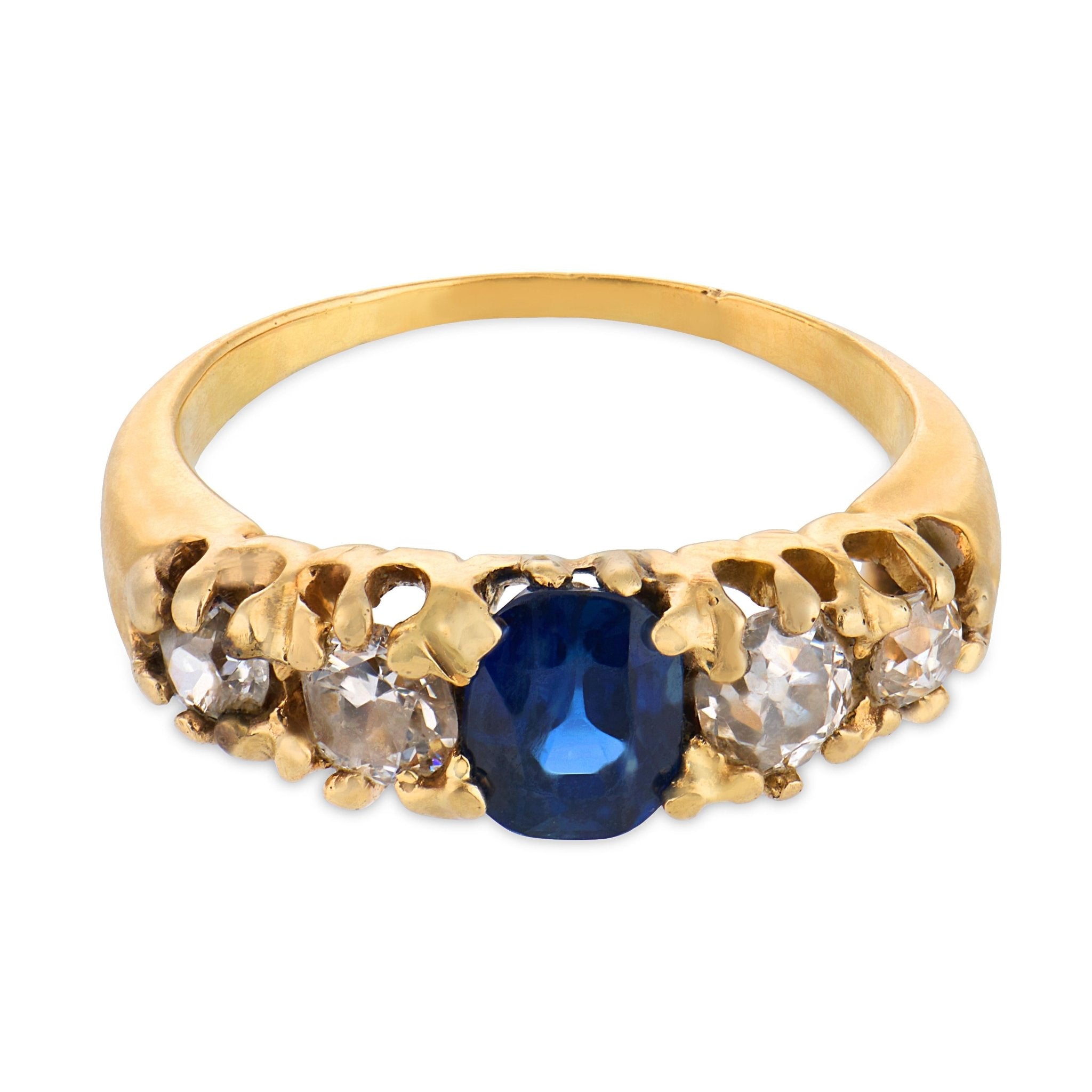 Victorian sapphire diamond 18k yellow gold ring
