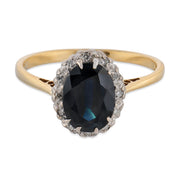 Edwardian 1.60 carat sapphire diamond 18k yellow gold platinum cluster ring